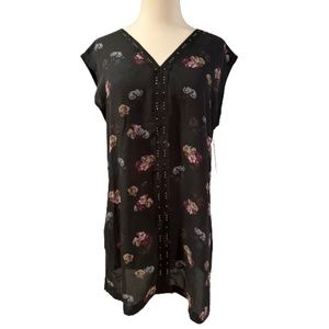 SIMPLY VERA VERA WANG Black Floral Chiffon Rhinestone Tunic Top | Size M NWT